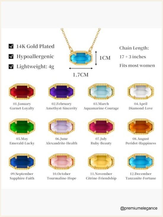 KissYan Mama Birthstone Necklace For Women, 14K Gold Plated  14K Gold Plated Dainty Birthstone Pendant Necklace 17+3 Inch Hypoallergenic